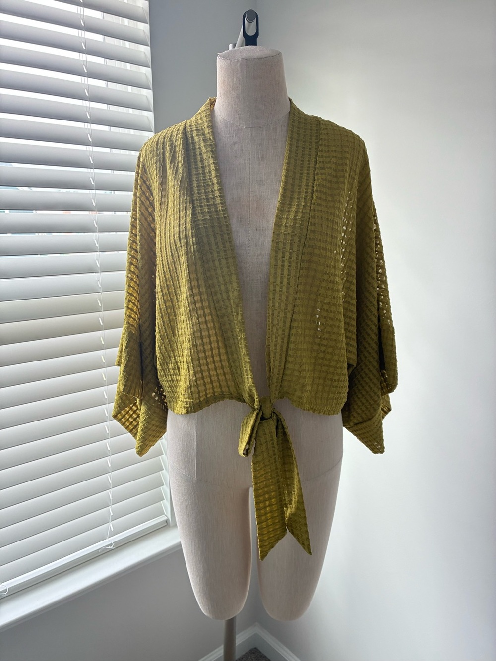 Ember Women's Cropped Waffle Knit Front Tie Cropped Cardigan